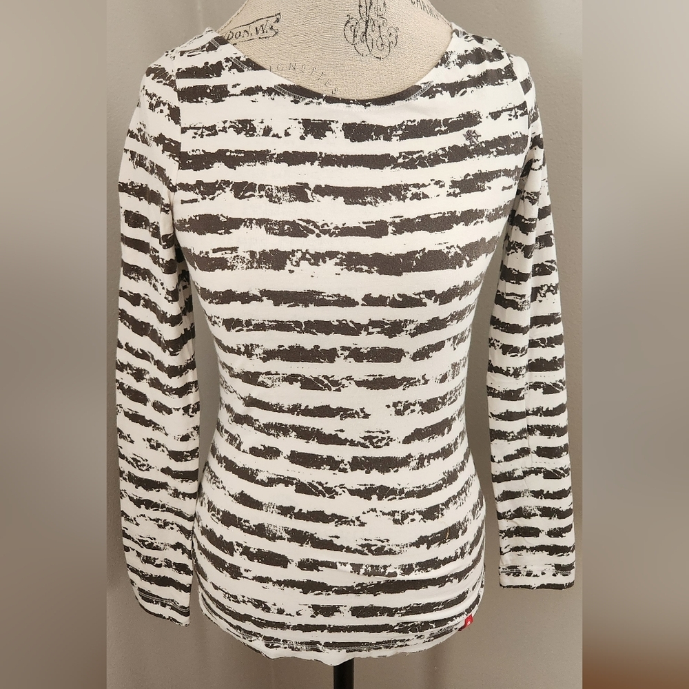 EDC by Esprit Striped Long Sleeve Cotton Tee In S